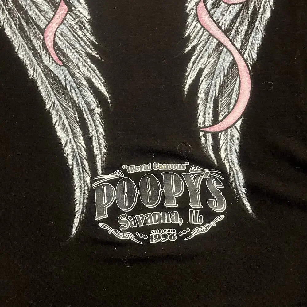 Poppy’s Savannah Pink Ribbon Angel Wings Shirt Women 2XL Fit Large Biker Graphic